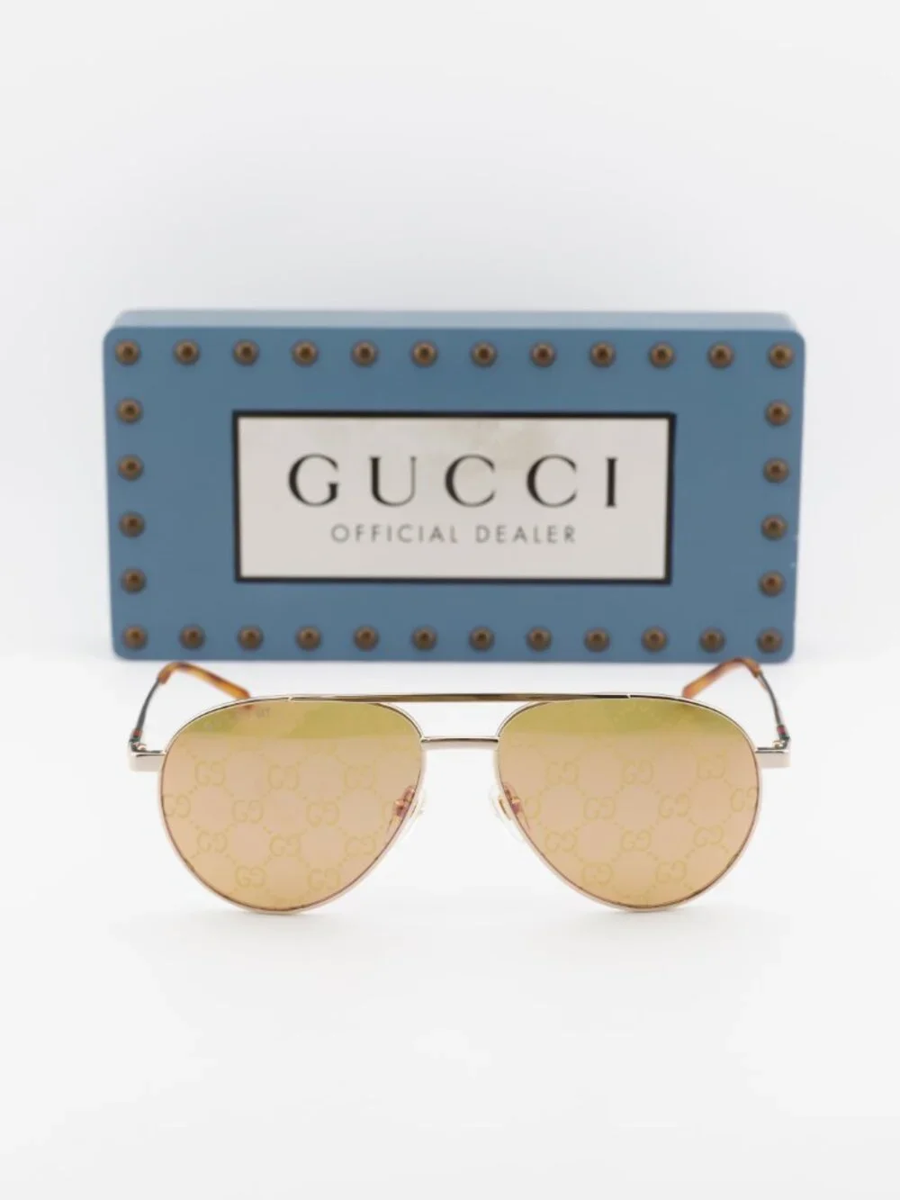 Gucci GG1679S 002 Aviator Sunglasses - Shiny Gold\Yellow with GG Logo Pattern